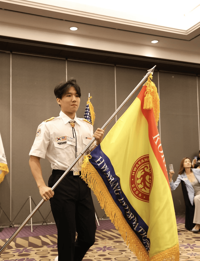 Group photo with Hwarang flags